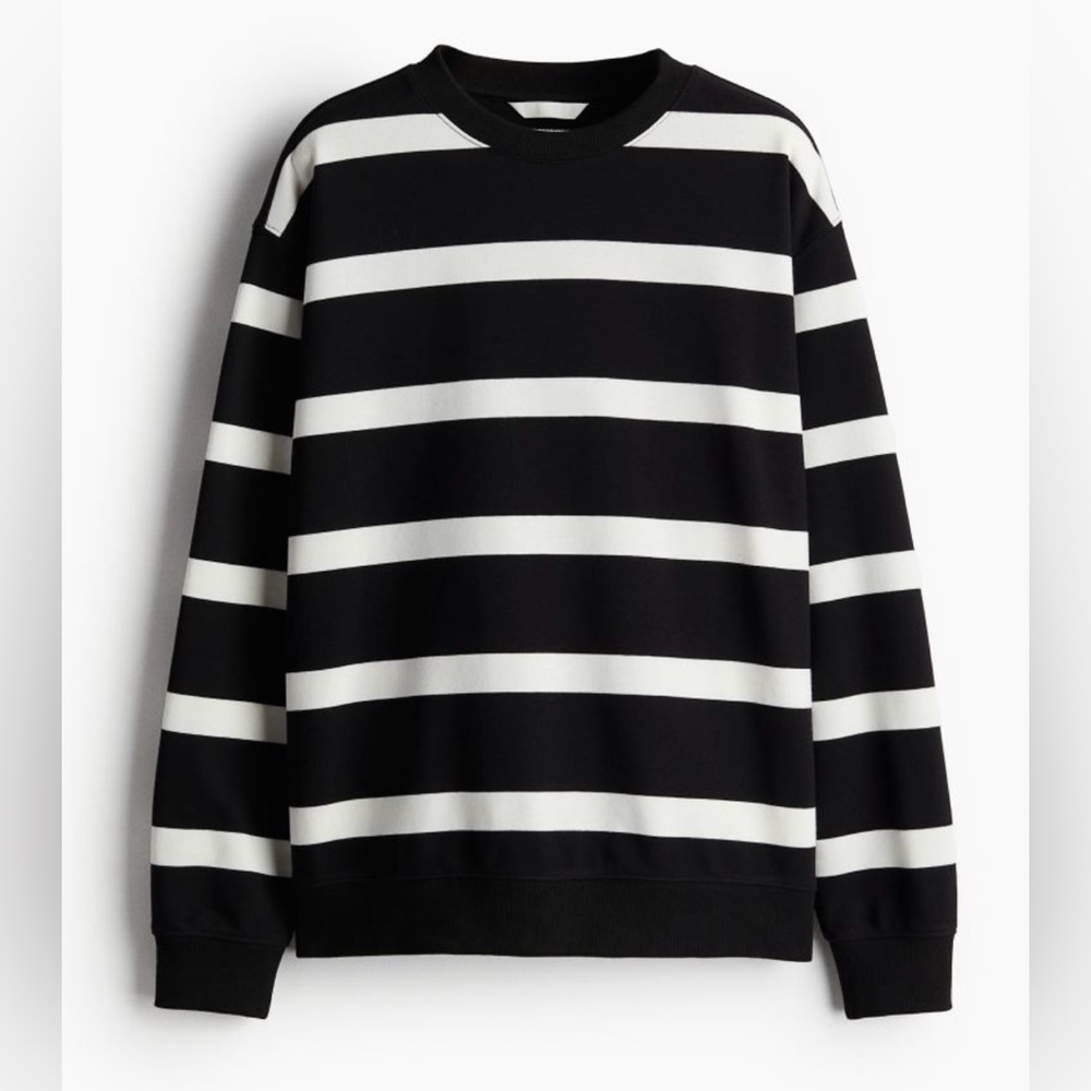 Black & White Striped Cotton Long Sleeve Top | Crew Neck | Large - Picture 6 of 10